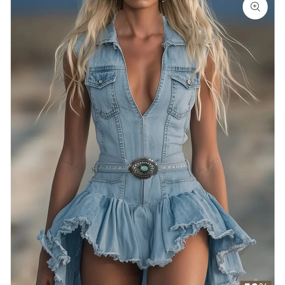 Light Blue Denim Dress hi low size small nwot - Picture 4 of 5